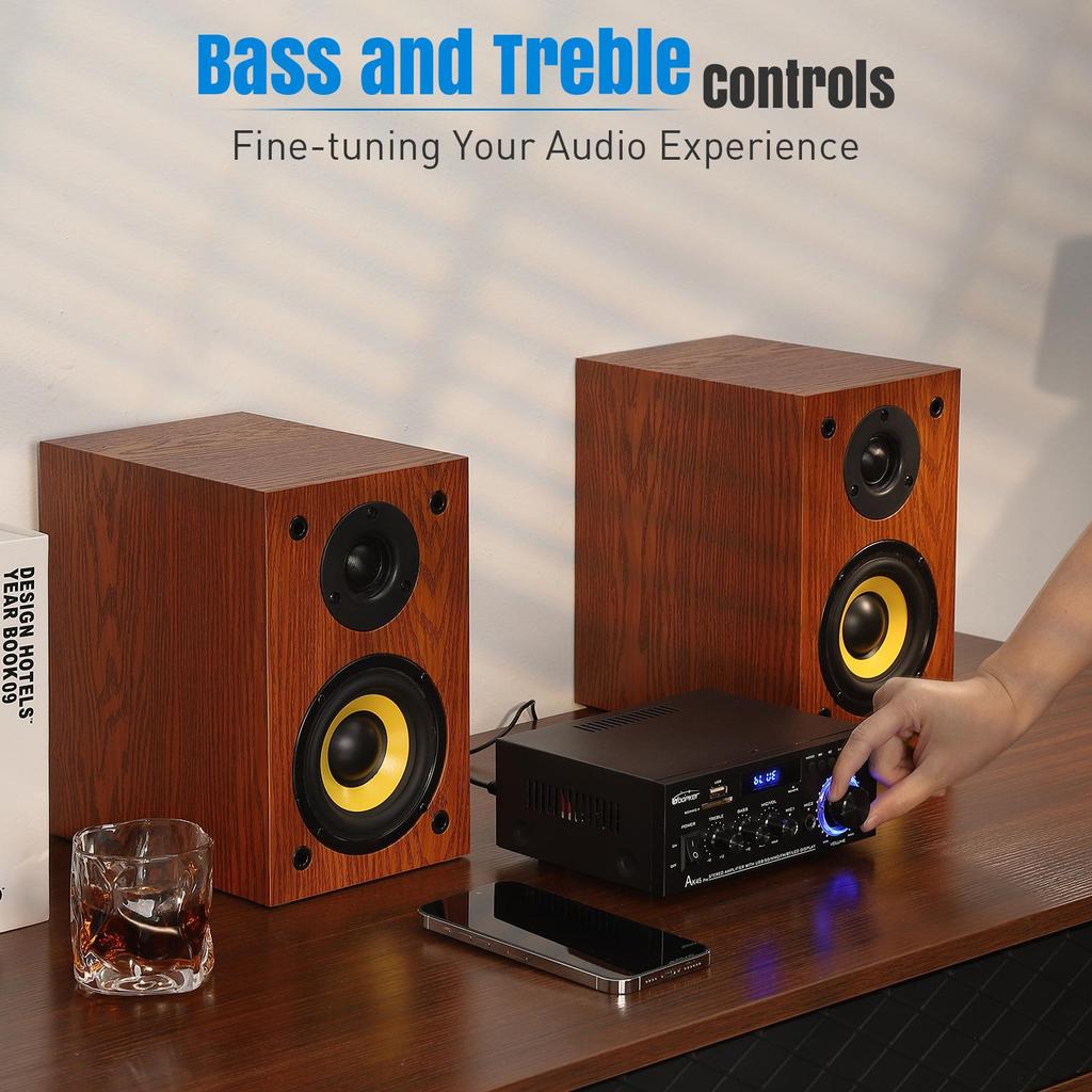Цифровой усилитель Woopker AK45 Pro HiFi Surround Sound Max Power 820W Channel 2.0 Bluetooth 5.0 Аудиоусилитель для семейного автомобиля
