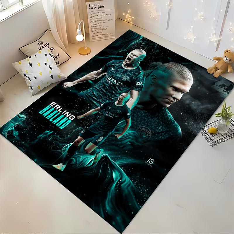 "Football Player Theme Rug with Dynamic Design, Non-slip rug suitable for living room and bedroom sofas."