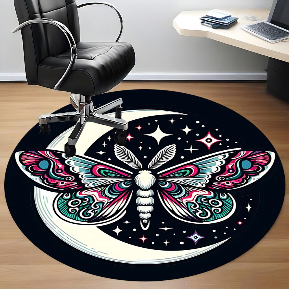 1pc Moon Butterfly Office Round Area Rug, Indoor Mat Suitable For Office, Under Office Chairs Bedroom Living Room Home Decor, Room Deco