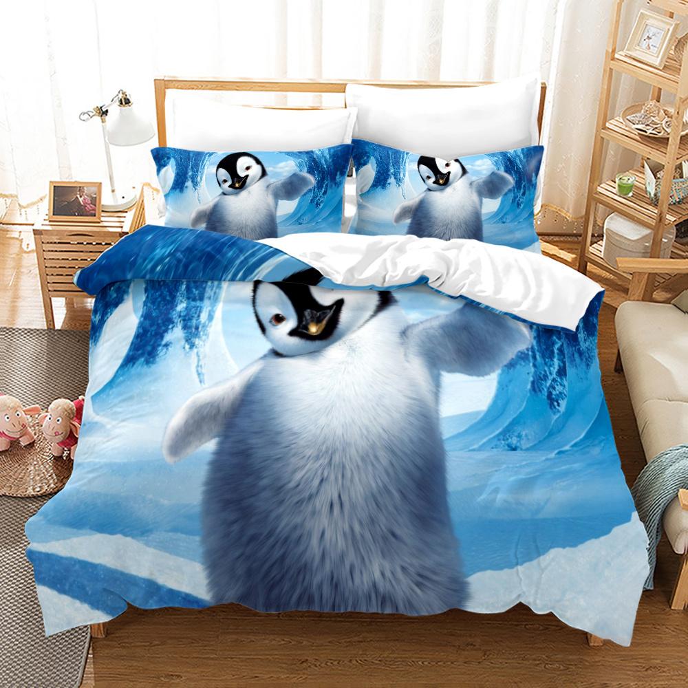 Comforter Antarctic Penguins For Kid Girl Boy Cute Animals Polyester Comforter Black White Print King Size