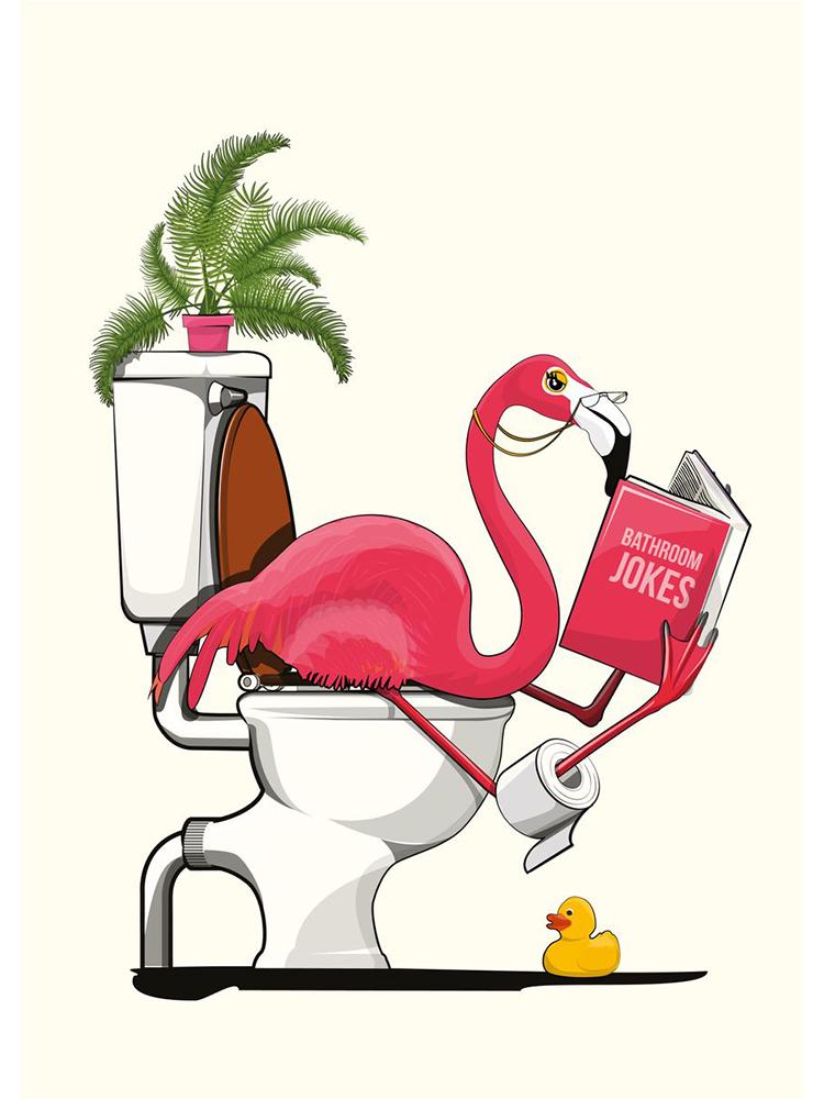 Забавный розовый фламинго с головой в туалете, постеры, холст, картина, скандинавское животное, настенная художественная картина для современной ванной комнаты, украшение для дома