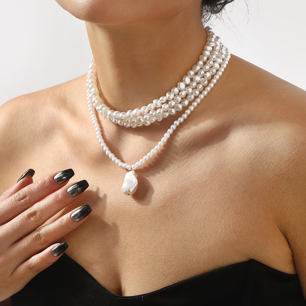 Горячая распродажа, персонализированное модное универсальное ожерелье, простое многослойное ожерелье с подвеской из жемчуга особой формы, женское