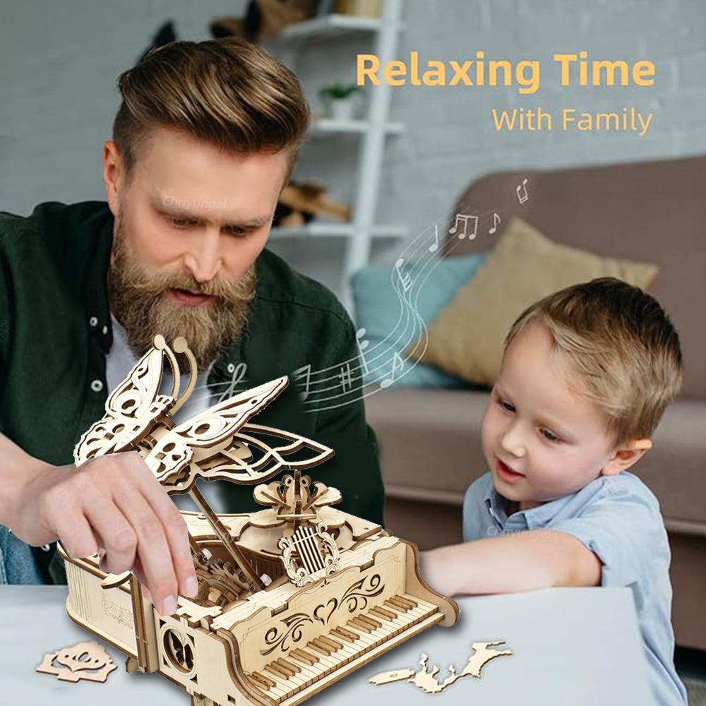 3D Wooden Puzzle Music Box Piano Model Kit DIY Assembly Musical Instrument Building Kits Home Decor Crafts Gift for Adults Kids