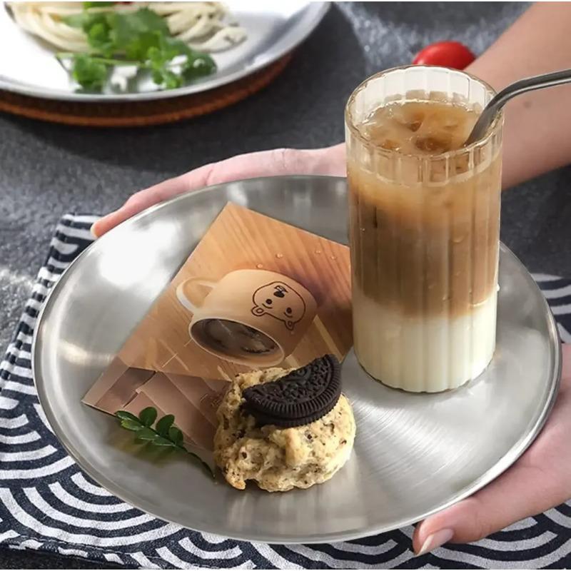 4 Pack 20cm Round Metal Dish Camping Stainless Steel 304 Serving Dinner Plates for Used ForBBQ Snack Salad Metal Dining Plates