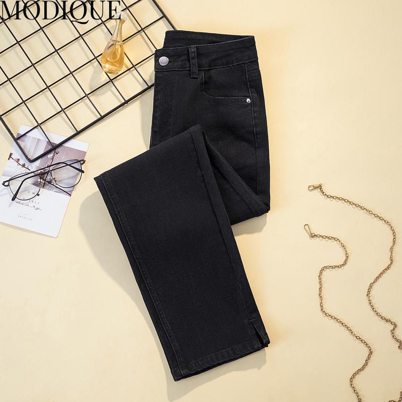 MODIQUE, весенние большие размеры, новые женские свободные винтажные прямые эластичные длинные джинсы с высокой талией, женские повседневные универсальные брюки, брюки