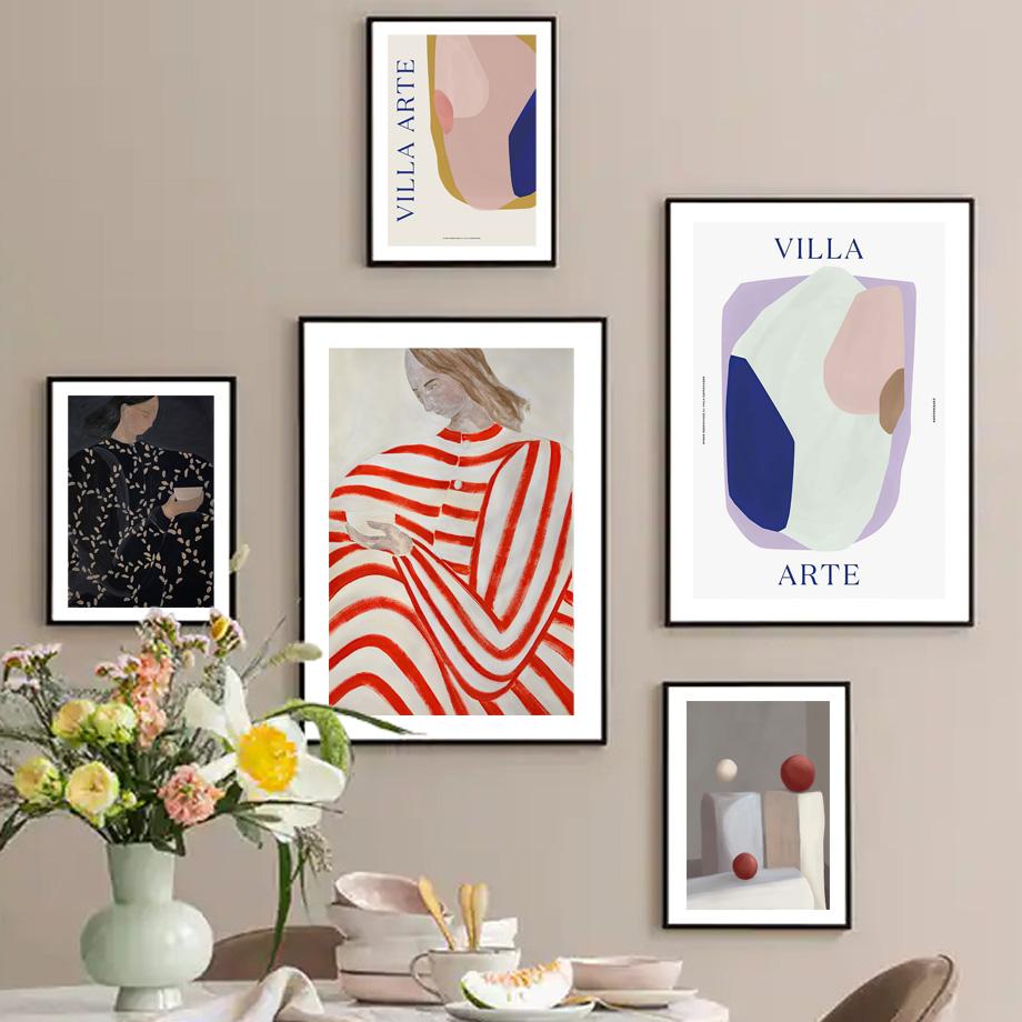 Линии Кривая Девушка Геометрия Современные Абстрактные Постеры И Принты Настенное Искусство Холст Живопись Картинки для Декора Гостиной Отеля Бара