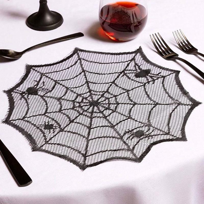 1/2/4pcs Diameter 30cm Black Lace Meal Mat Spider Web Shape Round Placemat