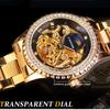 Gold Wristwatches Moon Phase Design Luxury Retro Style Diamond Mechanical Watch Stainless Steel Bracelet Skeleton Tourbillon Men Automatic Watches