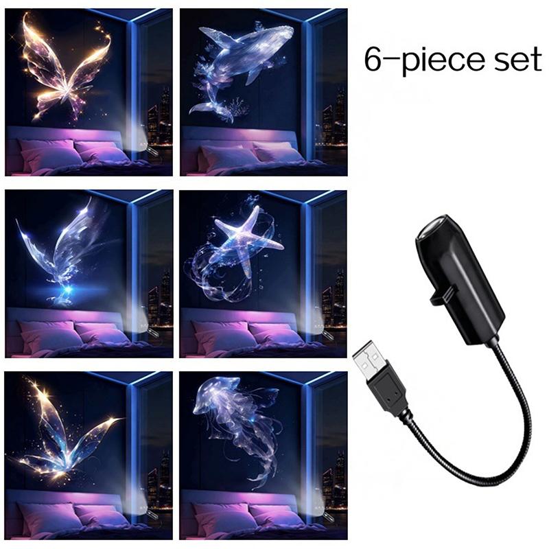 Светодиодный USB-проектор 3/6 шт. с узорами- Проектор-ночник с регулируемым изображением кита, бабочки, медузы, морской звезды - Подарок на фестиваль