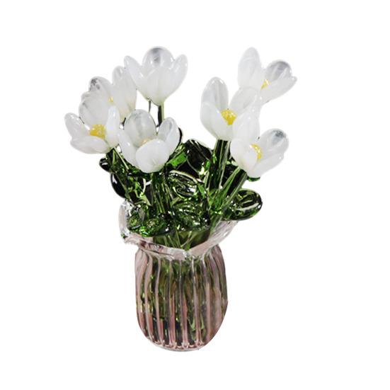 Glass Flower Bouquet with Vase Hand-Blown Mini Flower Decoration Home Living Room Handmade Simulation Floral Ornament with
