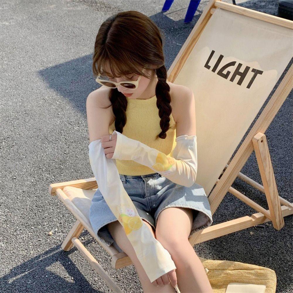 Рукава с фруктовым узором для защиты от солнца, рукава из ледяного шелка против солнечных ожогов, милые нарукавники, лето