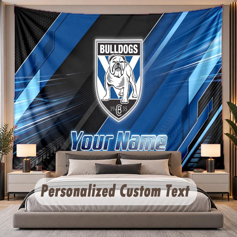 Custom Name Text Tapestry Canterbury-Bankstown Bulldogs Personalized Polyester Wall Tapestry For Bedroom And Room