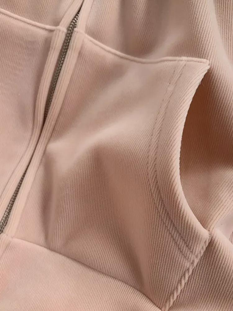 Женская плюшевая утолщенная розовая толстовка с капюшоном - повседневная куртка с длинными рукавами в корейском стиле на молнии для осени и зимы