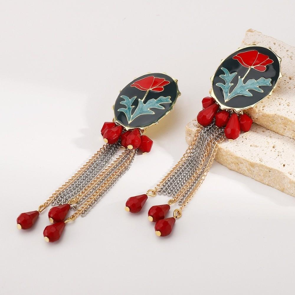 Personalized Enamel Flower Earrings Flower Button Multi-layer Tassel Earrings Jewelry Gifts