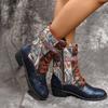 Lace -Up Platform Women Boots Thick Heel Mid -Tube Embroidery Women Boots Elegant Floral Ethnic Women Shoes Mid -Tube Boots Fashion