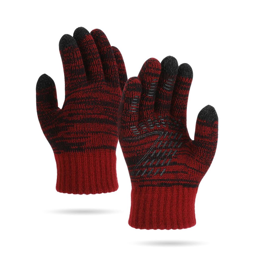 Men's And Women's Knitted Gloves With Thick Velvet Insulation Gloves, Outdoor Cycling Cold Resistant Five Finger Gloves