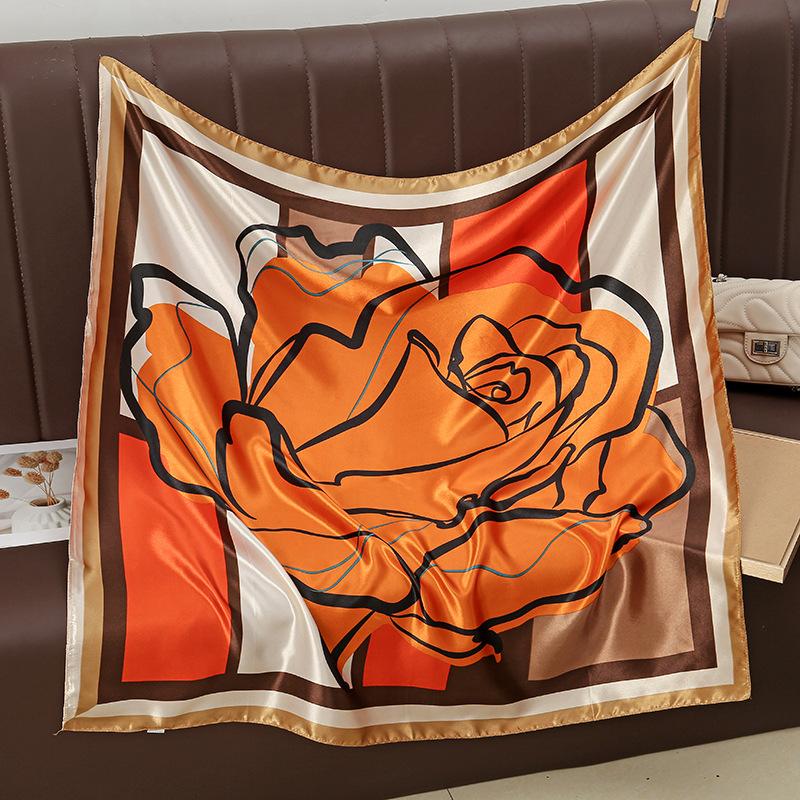 New European and American Printed Silk Square Scarf Fashion Women's Versatile Bag Headscarf Professional Scarf Silk Scarf