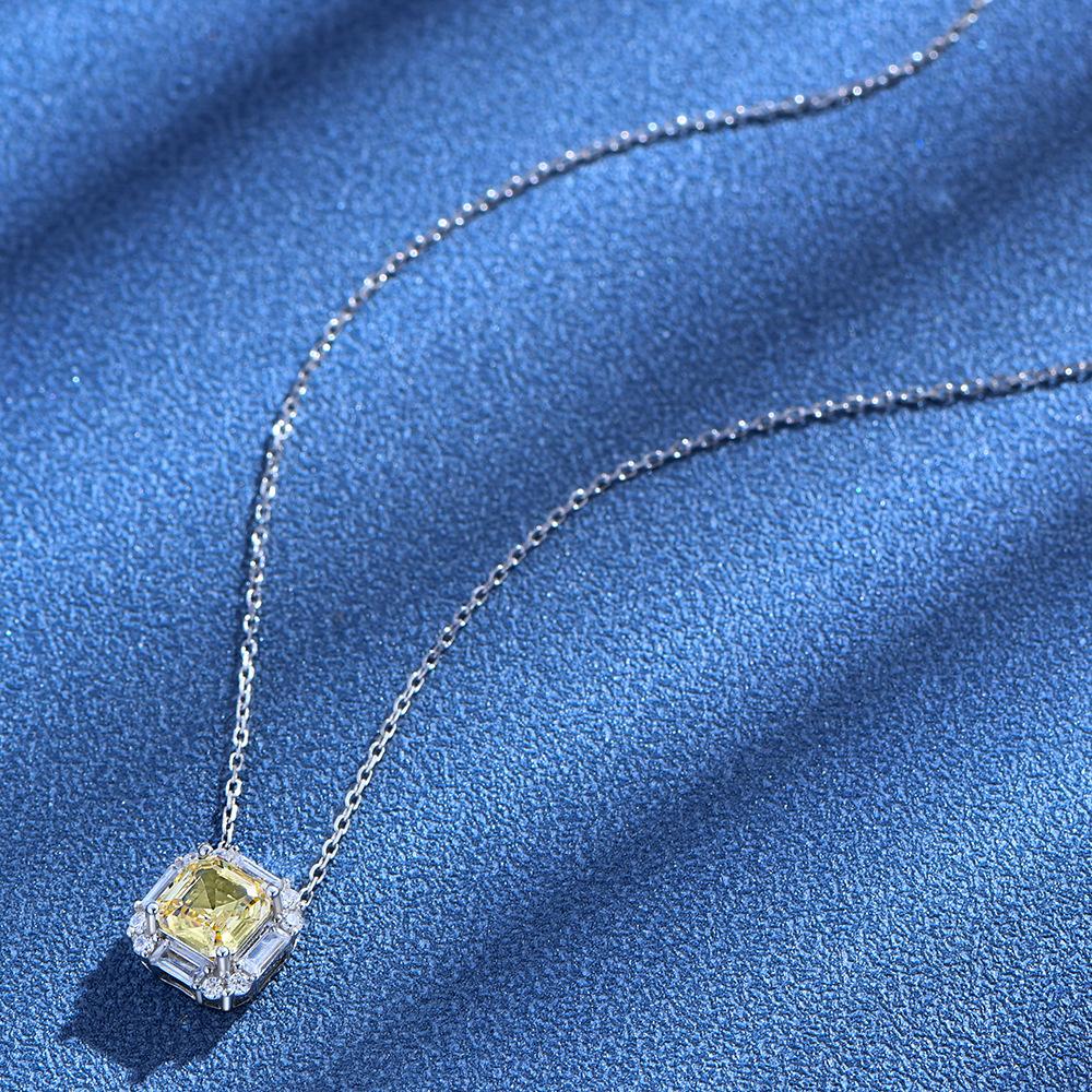 Ожерелье из стерлингового серебра 925 пробы с желтым бриллиантом для женщин, квадратная скошенная цепочка на ключицу из высокоуглеродистого алмаза 7*7