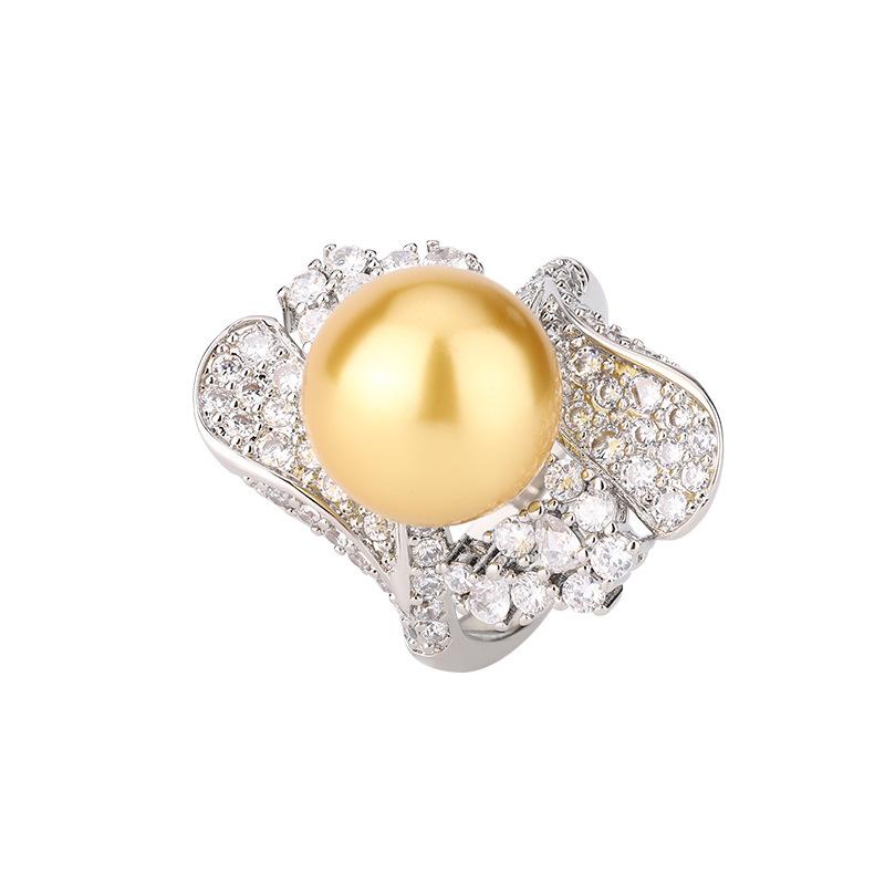 Роскошное жемчужное кольцо с золотыми бусинами, белыми бусинами, серыми бусинами, открытое кольцо, новая мода, ретро-мода для пригородных поездок