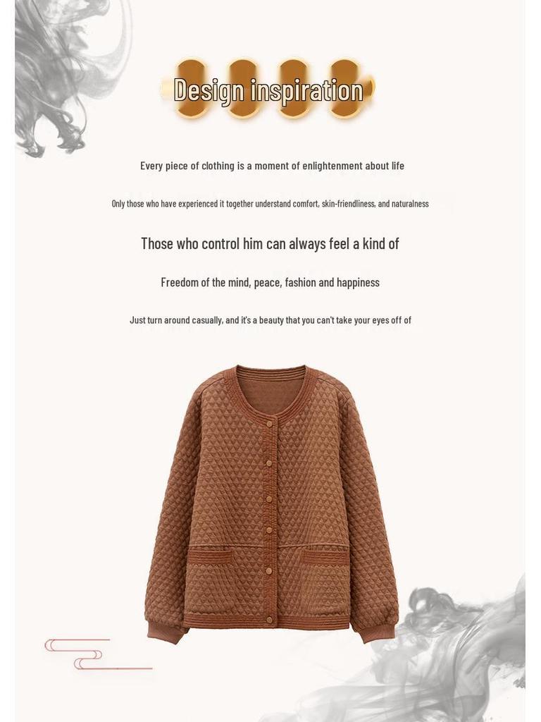 Women's Argyle Baseball Jacket - Loose Casual Round Neck, Long Sleeve for Spring & Autumn