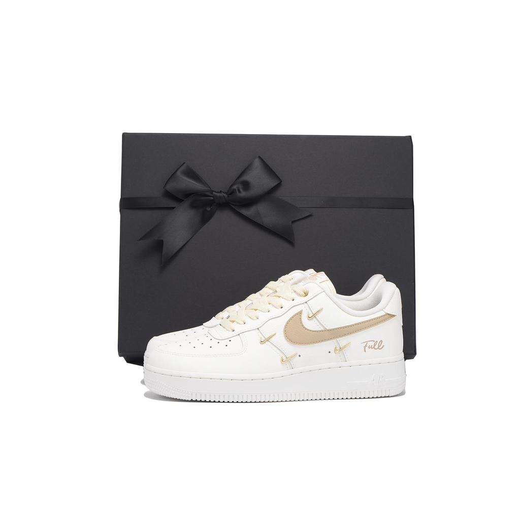 Nike Air Force 1 Coverage Slip Resistant Abrasion Resistant Low top Skateboard Shoes Women's White Gold FV3654-111(Team-SBOX)-Random packaging bags