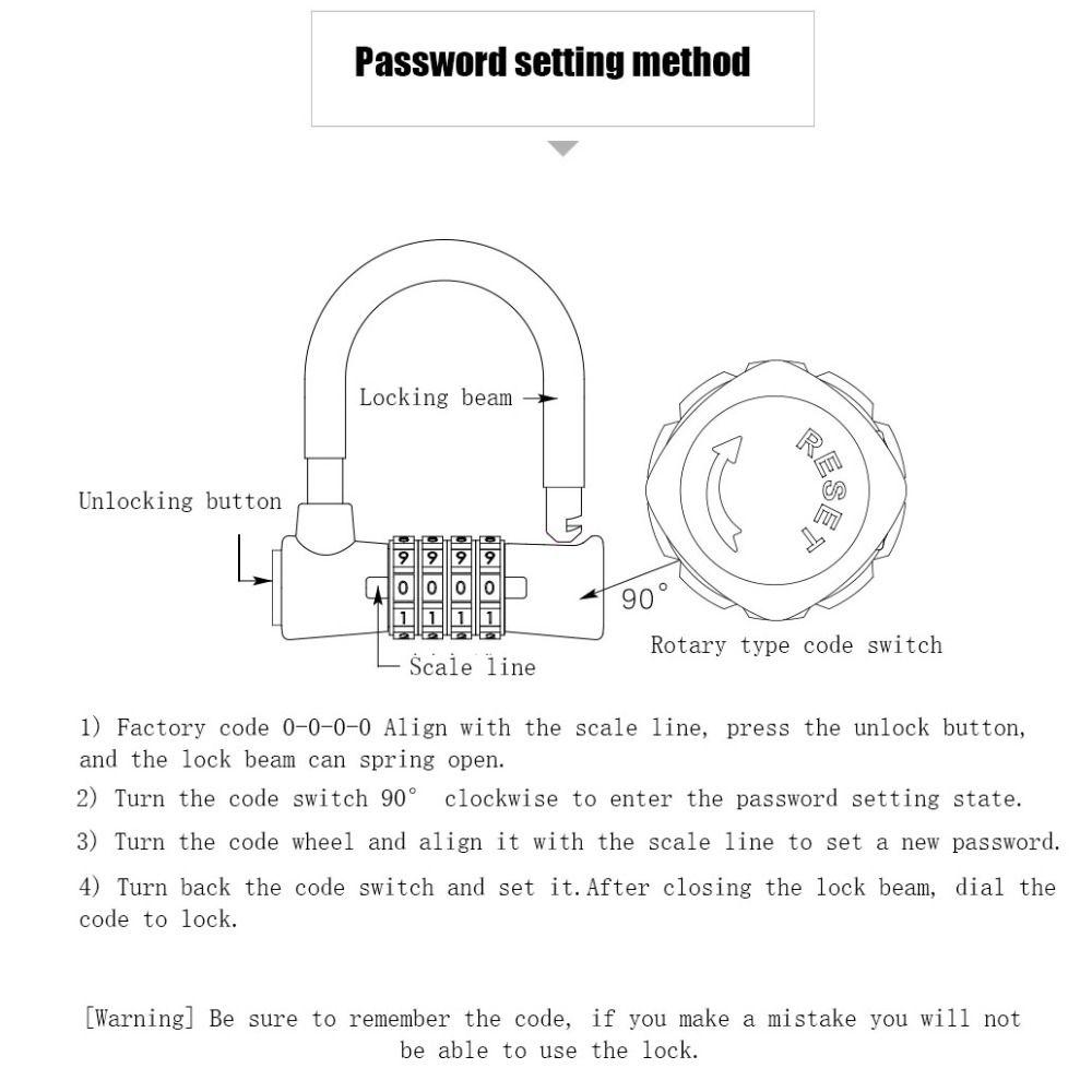 Anti Theft Password Padlock Security Bicycle Lock Portable U-shaped Password Lock File Cabinet