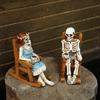 Skeleton Couple Figurine Resin Male And Female Skeleton Ornament Skeleton On Rocking Chair Statue for Halloween Mantel Shelf Decor