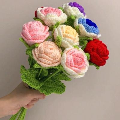 6 шт. Цветы ручной работы, вязаные крючком, розы, цветы, вязаные крючком, искусственные цветы, вязаный домашний декор, тканый подарок на день рождения, валентинки, мама
