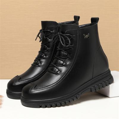 Модные женские зимние плюшевые теплые однотонные короткие сапоги для снега, нескользящие на толстой подошве, удобные, модные, материнские, из мягкой кожи, плоские ботильоны