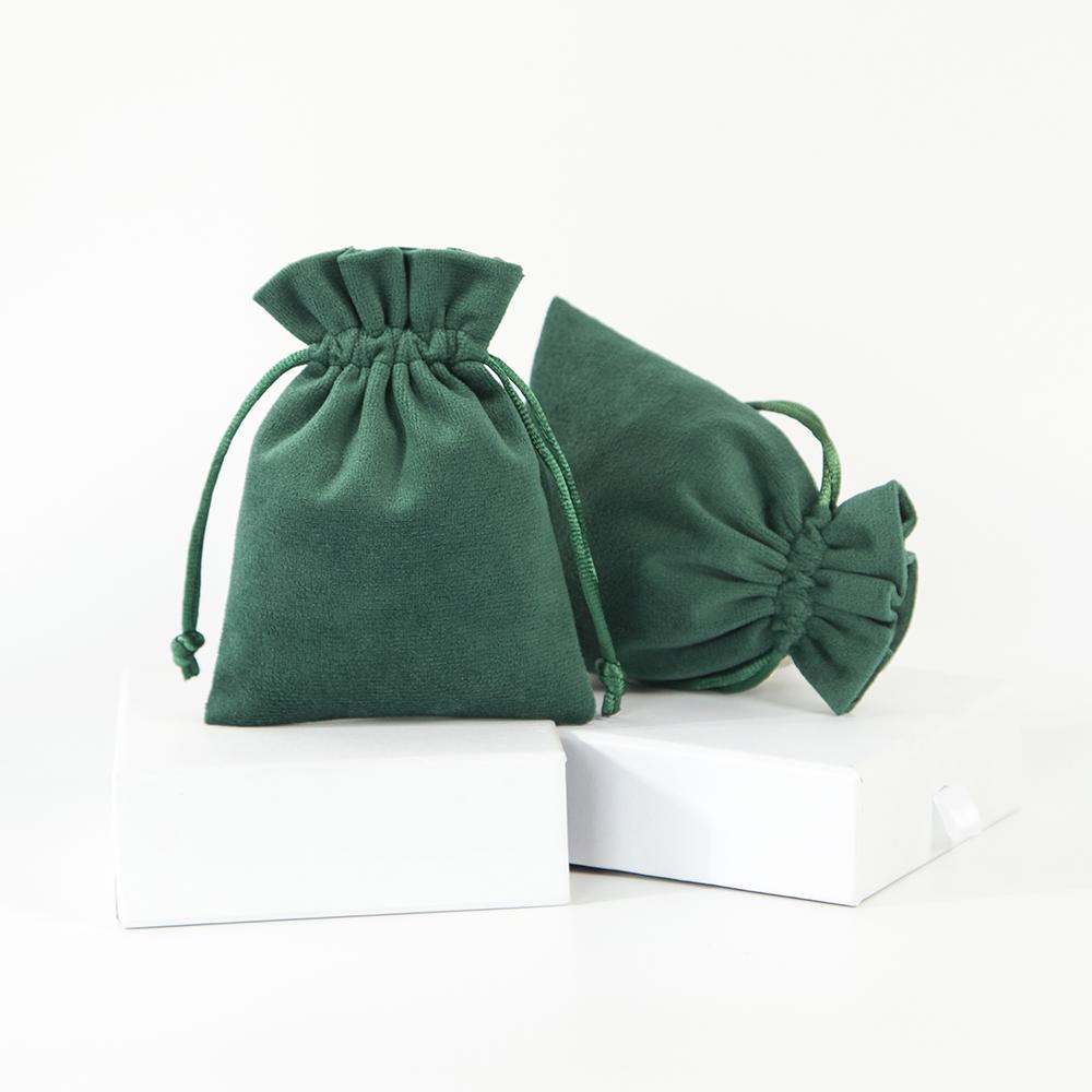 5 шт./лот темно-зеленая замшевая сумка для ювелирных изделий мягкая бархатная грибная упаковка открытого типа с завязками для хранения колец сережек органайзер