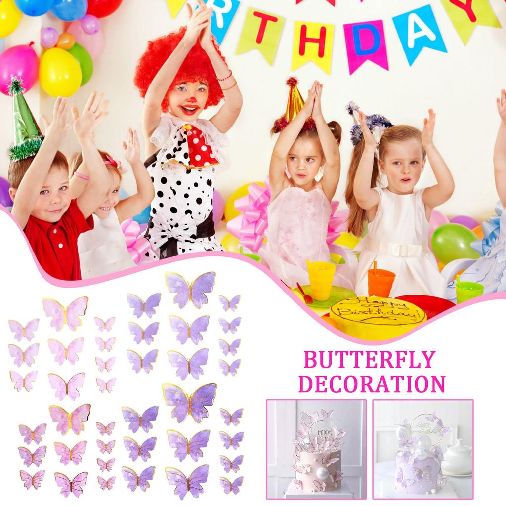 48Pcs Purple Butterfly Cake Decoration Colorful 3D Butterflies Cupcake Toppers For Birthday Wedding Butterfly Cake Decor Supply