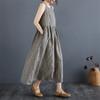 Vintage Plaid Tank Dress Crew Neck Sleeveless Base Dress Women's Long Summer Dress