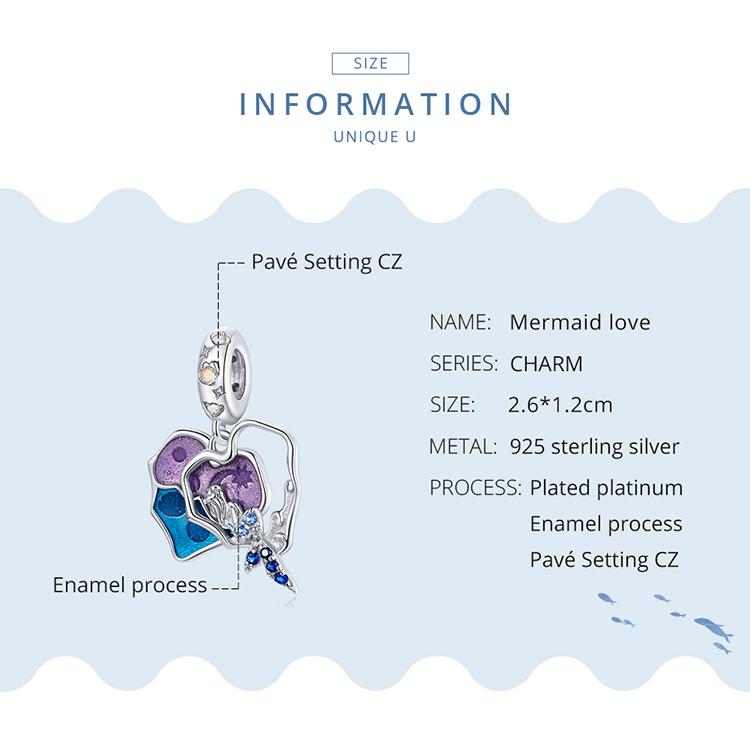 BAMOER стерлингового серебра 925 пробы, эмаль, морская жизнь, подвеска-подвеска в виде русалки, подходит для оригинального браслета 3 мм