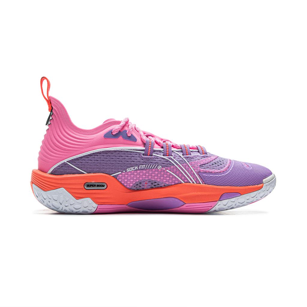 Li Ning BadFive Chase 1 Супер амортизация Скользкая подошва Дышащие Упругие Низкие Баскетбольные кроссовки Мужские Фиолетово-розовые ABFV007-2