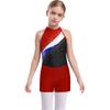 Girls Sleeveless Rhinestones Patchwork Leotard Hair Band V Front Waistband Shorts Dance Gymnastics Set