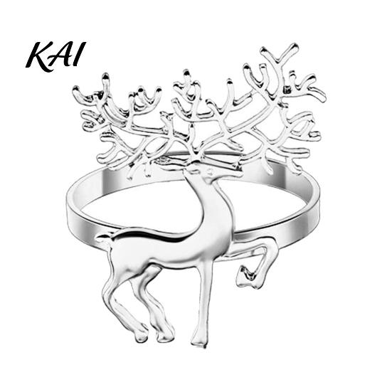 Nordic Style Table Decor Christmas Deer Napkin Ring, Alloy Elk Holder, Holiday Party Supplies Ring for Winter Festive Dining Decoration Golden