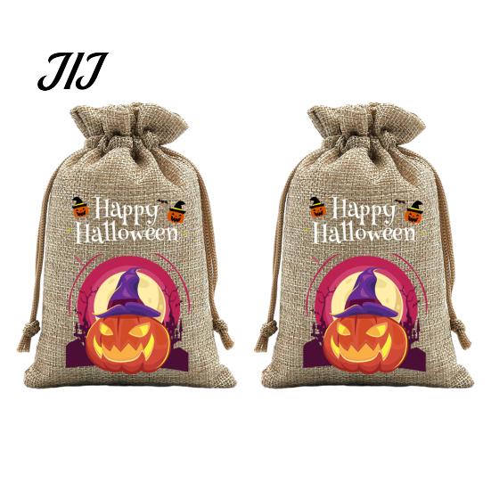 Lightweight Candy Carriers 2Pcs Halloween Pumpkin Drawstring Bags for Treats, Retro Burlap Kids Trick or Treat Bags, Portable Goodie Small Storage