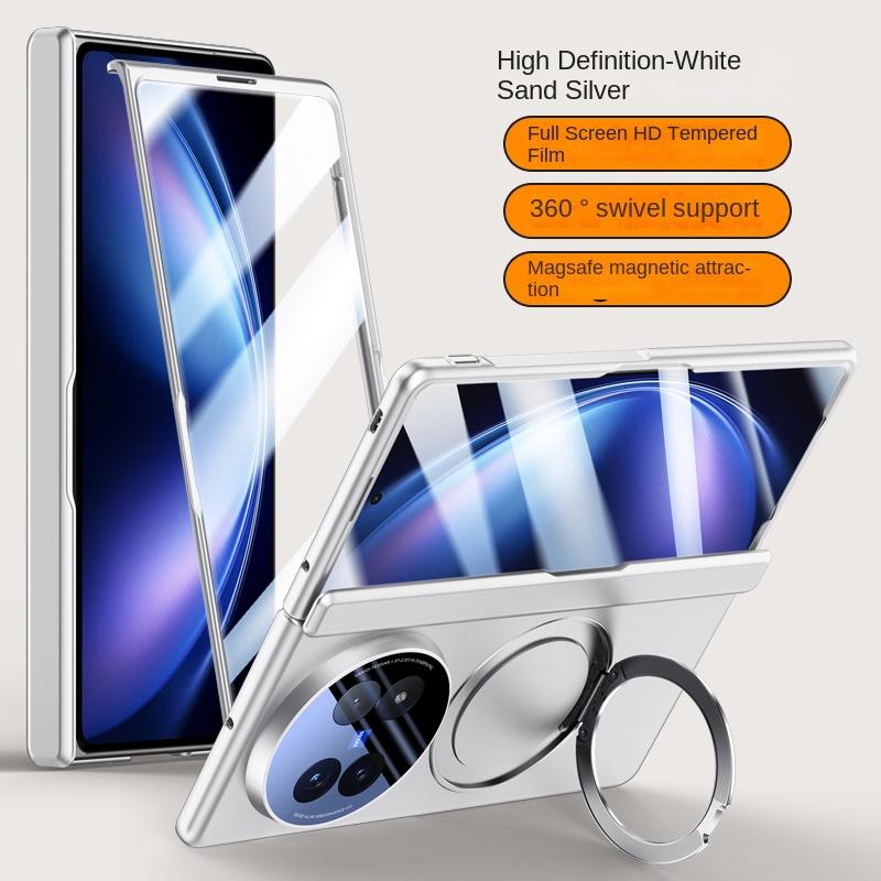 Для VIVO X Fold 5 360° Вращающаяся Кожаная Магнитная Линза Полная Защита Закаленное Стекло Магнитный Ударопрочный Чехол для Телефона