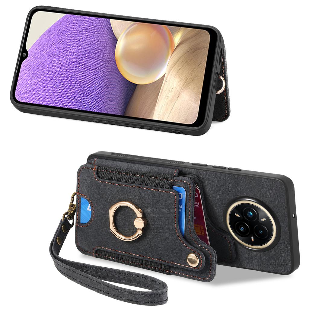 Для Realme 14 Pro 5G Ретро PU кожаная задняя крышка с блокирующим RFID держателем для карт