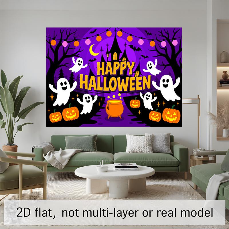 Party Backdrop Halloween Castle Purple Flat Banners Spooky Ghosts Pumpkins Celebrations Event Backdrop Decoration Front Door Decor