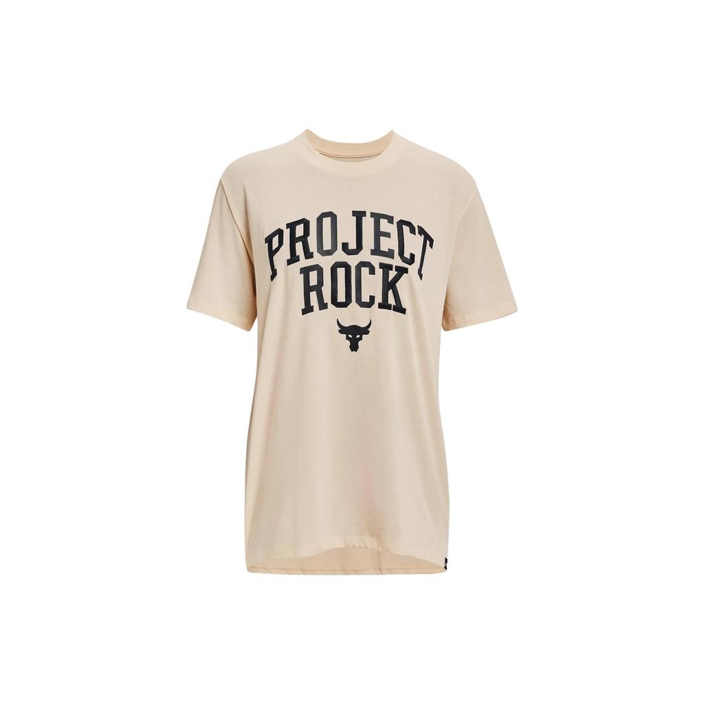 Under Armour Project Rock Printed Blend Crew Neck T-Shirt Women Tops Puff-Pink 1377449-804