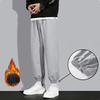 Мужские осенне-зимние больших размеров в корейском стиле, свободные спортивные штаны с манжетами, прямого кроя, повседневные, для бега, на флисовой подкладке, вязаные длинные штаны