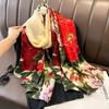 New Lijin Forging Silk Scarf Red Moonflower Printing Shawl Spring and Autumn Female Simulation Silk Scarf Versatile