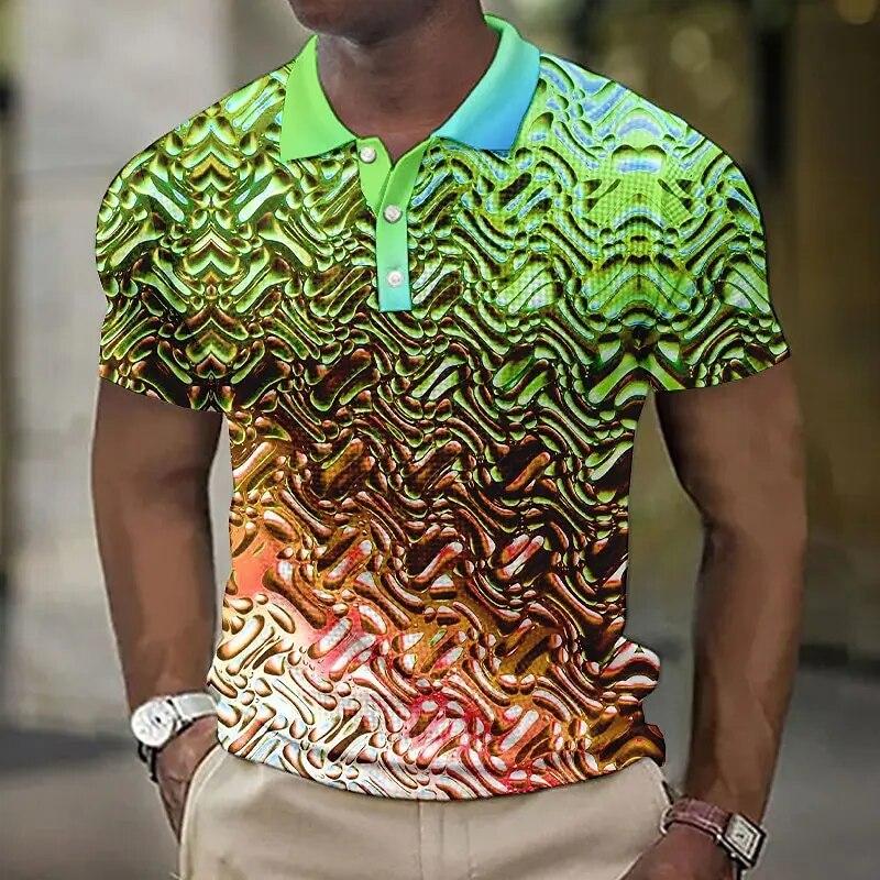 Модные мужские рубашки поло с 3D-моделированием в металлическую клетку с принтом мужская одежда Летняя повседневная уличная дизайнерская футболка с короткими рукавами