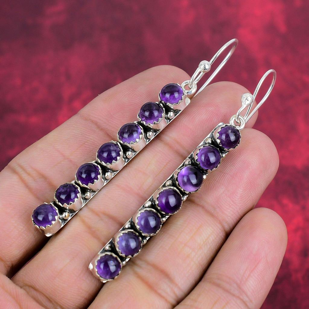 Amethyst Earrings Gemstone Jewelry, 925 Solid Sterling Silver Earrings, Gift For Women Handmade Earrings