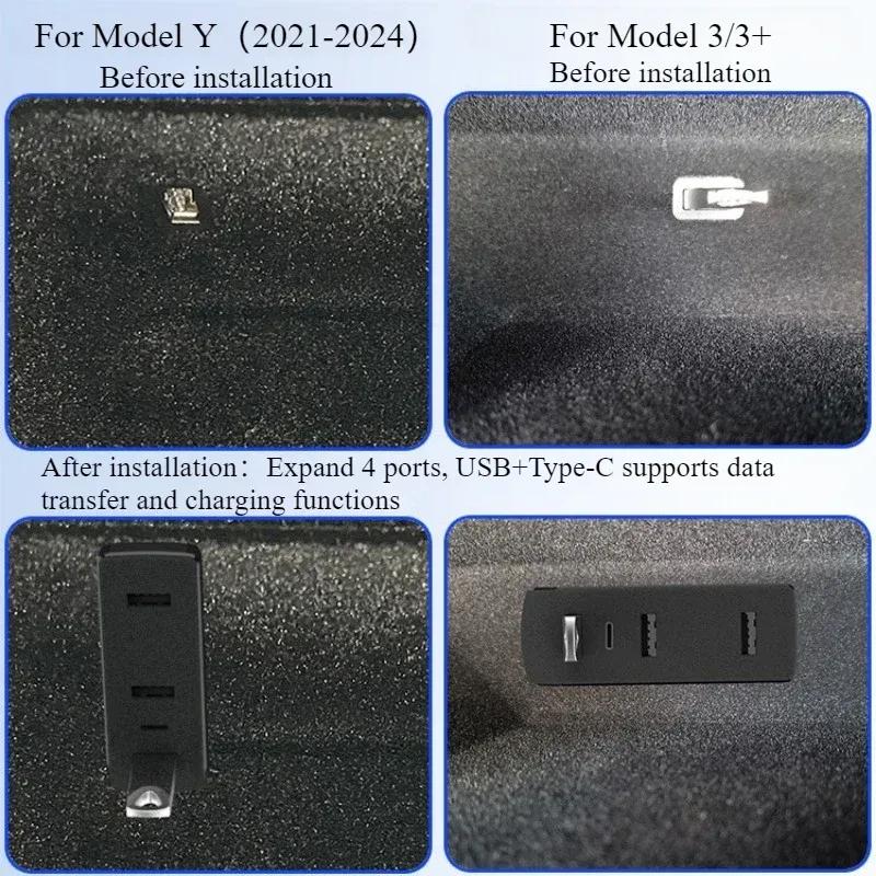 Glove Box Expansion Dock for Tesla Model Y/3+ USB Hub 4-in-1 Fast Charging Upgrade Data Transfer Adapter Docking Station 2025