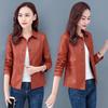 Leather Women's Short Style Plus Velvet Autumn and Winter Korean Version Is Thin and Versatile Lapel Motorcycle PU Leather Jacket Western Style Jacket