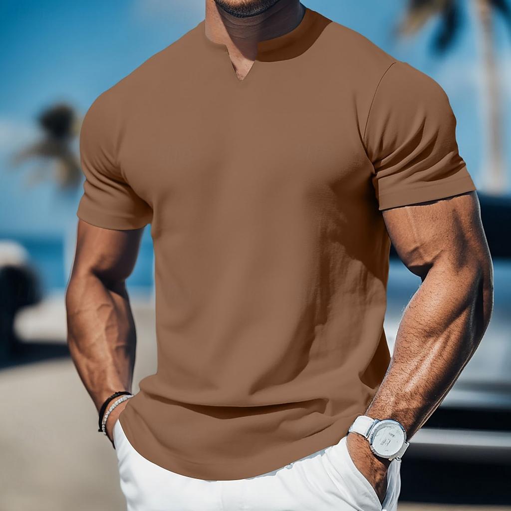 Мужская рубашка с воротником-стойкой и коротким рукавом, свободная рубашка для отдыха и отдыха, мужская