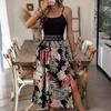 Women Summer Casual Strap Backless Floral Printed Holiday Beach One Piece Dress