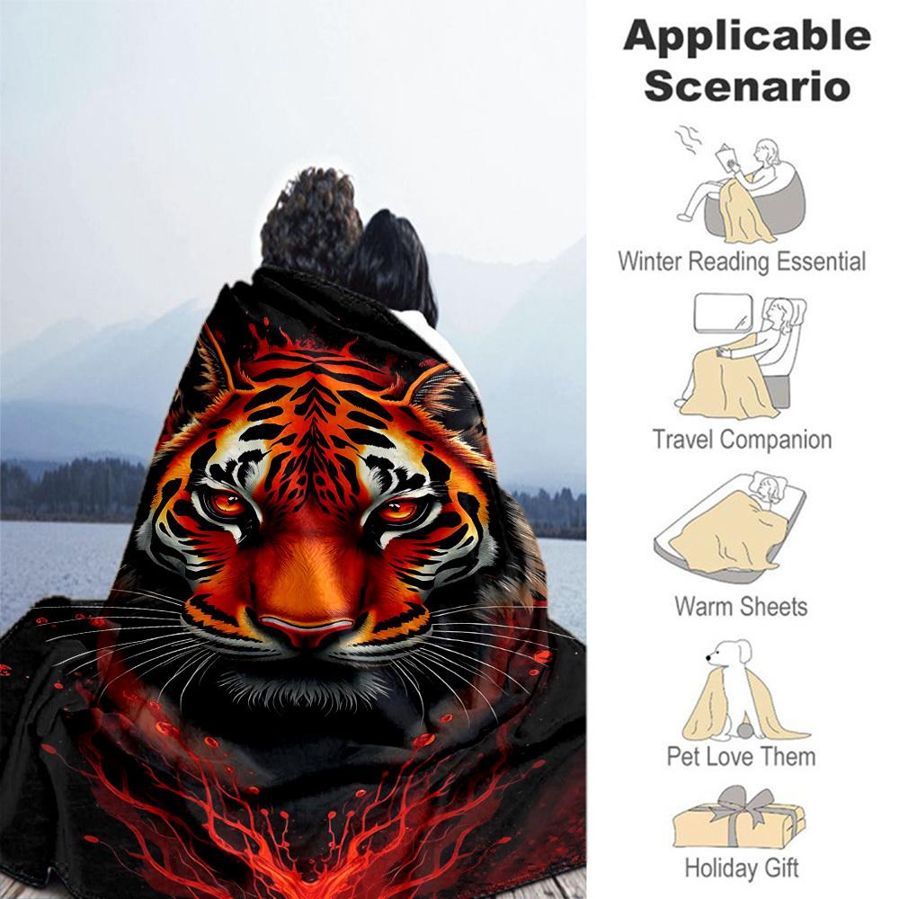 1pc tiger print Outdoor Flannel Blanket Soft Warm All-Season Throw for Sofa Bed Car Camping Office, Cozy Gift Idea1142S